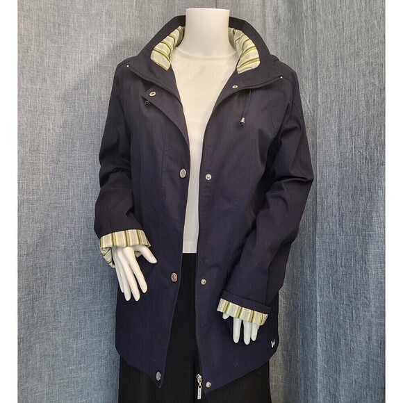 MACKINTOSH New England Rain Wind Breaker Jacket Removable Hood Navy Women's S - Picture 4 of 16